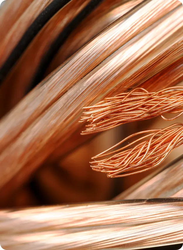 Close-up of copper wires and cables.